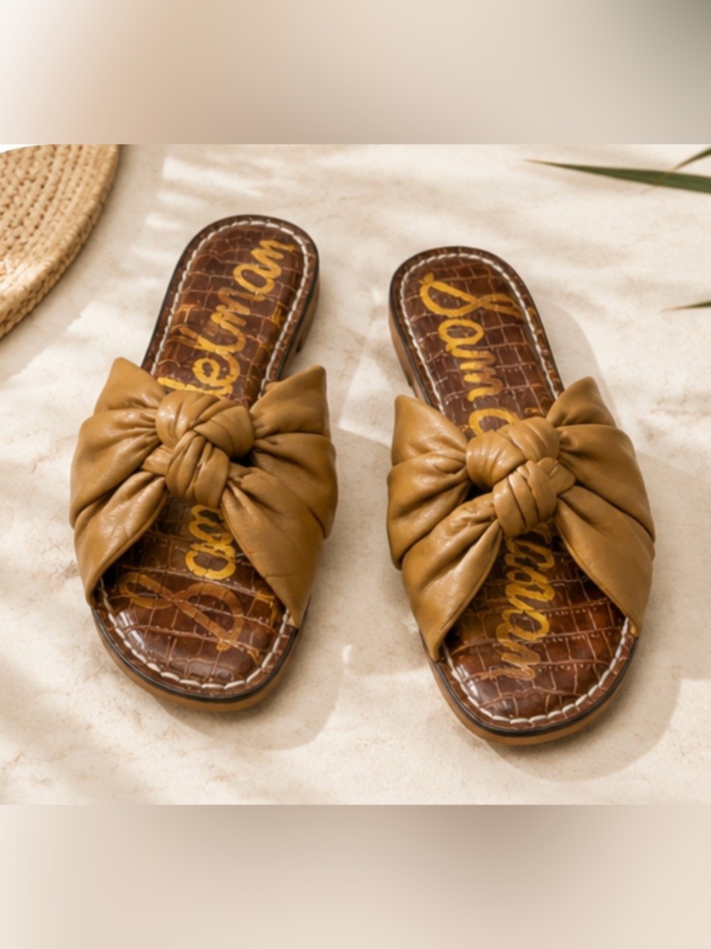 Sam Edelman Tan Knotted Leather Slide Sandals
